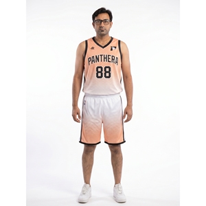 Ensemble d'uniformes de basketball personnalisés pour hommes, sublimés, séchage rapide, été, col en V, couleur dégradée, style rétro, AeroSwift, tricot plat - Product Image 1