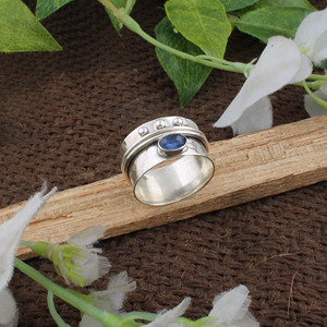 Wholesale 925 Sterling Silver Bezel Setting Unisex <b>Spinner</b> <b>Ring</b> Hammered Beaded Multi Band Meditation Anxiety Fidget <b>Ring</b> - Product Image 4