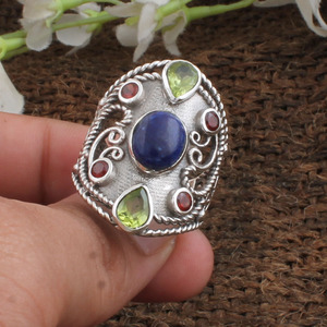 Anillo de Lapislázuli Natural al por Mayor, Anillo de Plata de Ley 925 con Gema Azul Real Vintage para Mujer, Precio de Fábrica de Joyería Fina - Product Image 4