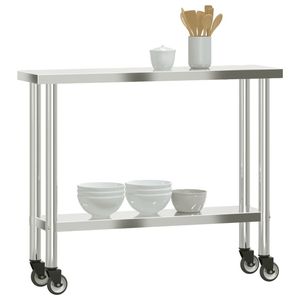 Tavolo da lavoro cucina commerciale con ruote 43.3 \ "x11.8 \" x33.5 \ "fabbricazione in acciaio inox - Product Image 4