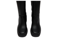 Bottes classiques noires en PU, hauteur genou, bout rond, talon épais, plateforme, à enfiler, semelle extérieure en caoutchouc antidérapante, toutes saisons
