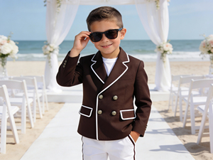 Costume de blazer jaune à double boutonnage pour garçons pour mariage à la plage |   Costume de fête formel pour enfants avec passepoil blanc - Product Image 3