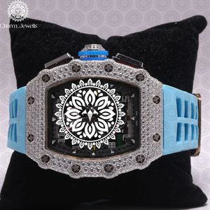 Montre de luxe pour homme Charm Jewells, acier inoxydable, cadran carré 40 mm, bracelet en acier inoxydable bleu, lunette sertie de diamants, mouvement mécanique 10 - Product Image 5