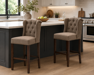 Chaise de comptoir rembourrée moderne avec dossier haut capitonné et pieds en bois massif, confortable et rembourrée pour chaise rembourrée - Product Image 2