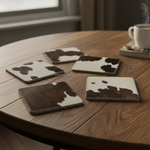 Alfombrilla de cuero genuino de vaca para mesa de comedor y posavasos – Estilo occidental con pelo de animal para decoración del hogar, en tendencia - Product Image 3