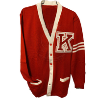Cardigans personnalisés Alpha Fraternity KAP, pulls tricotés pour femmes à col en V rouge, garniture contrastante en lettres grecques en chenille, style preppy