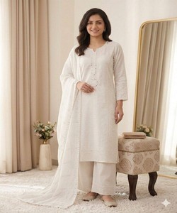 Chanderi Silk Hand Embroidery Work <b>Floor</b>-Length Salwar Kameez Dupatta Wedding Party Wear Women Traditional Indian Pakistani - Product Image 1