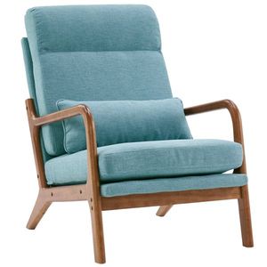 Sedia con Schienale Alto in Legno Massello e Braccioli in Lino con Telaio in Ferro, Colore Teal, per Soggiorno e Relax - Product Image 4