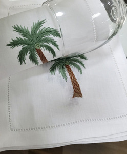 Servilletas de cóctel plegables de lino bordadas a mano con palmeras, con dobladillo, duraderas, reutilizables, para el hogar, restaurantes, días festivos y bares. - Product Image 2
