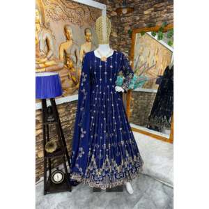 Magnifique robe Anarkali et pantalon avec dupatta fantaisie pour les fêtes et les clubs, tenue de soirée - Product Image 4