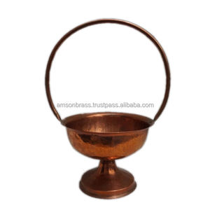 Bol de panier de service alimentaire en cuivre pur en métal de haute qualité avec poignée bol en cuivre fabricant de forme ronde - Product Image 1