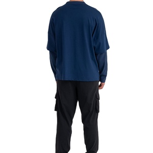 T-shirt décontracté à manches longues superposé, couleur unie, col montant, pull minimaliste, streetwear homme, vêtement à épaules tombantes - Product Image 6