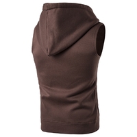 Sudadera con Capucha y Cremallera sin Mangas para Hombre, Color Sólido, Informal, Transpirable, Corte Ajustado, Tejido French Terry, para Otoño
