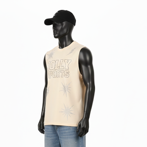 เสื้อยืดแขนกุดผู้ชายทรงเข้ารูป ผ้าคอตตอนเจอร์ซีย์ ชุดกีฬา พิมพ์ลายโลโก้ตามสั่ง เสื้อยืดผู้ชายผ้าฝ้าย 100% ทรงหลวม พิมพ์ลาย - Product Image 4