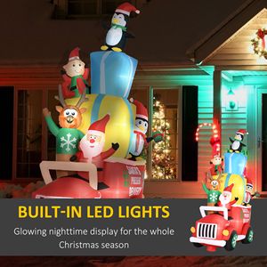 Decorazioni Natalizie Gonfiabili da Esterno a LED da 2,7 m: Babbo Natale alla Guida di un'Auto con Due Pinguini e Lampadario Decorativo - Product Image 4