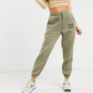 Custom <b>Women's</b> <b>Olive</b> <b>Green</b> Jogger Sweatpants High Waist Drawstring Elastic Cuff Loose Fit Ankle-Length Solid Color Side Pockets - Product Image 1