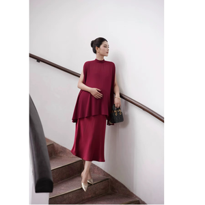 OEM/ODM Gentlemom Woven Casual Midi Elastic Women Waistband Trumpet Mermaid Satin Silk Blend All Seasons dresses - Product Image 2