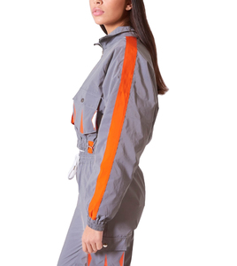 Windbreaker Tracksuit Custom Color Block Nylon Polyester Outfits Jogger Set Women Clothing <b>Zip</b> <b>Up</b> <b>Crop</b> Top Nylon Outdoor Suit - Product Image 2