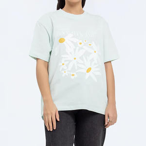 T-shirt décontracté en polyester et coton à col rond et manches courtes, imprimé, design personnalisable, logo personnalisé, respirant pour femme, été - Product Image 2