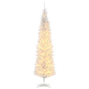 Albero di Natale Artificiale Sottile da 2,1 m con Rami Realistici e Luci LED Bianche Calde, Albero di Natale a Matita con Tronco Bianco - Product Image 1