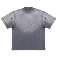 T-shirt Homme Oversize à Manches Longues 100% Coton, Personnalisable avec Logo, Effet Délavé Acide, Style Streetwear Vintage et Vieilli, Grammage Lourd, Modèle Vierge