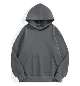 Plus Size <b>Men's</b> Drop Shoulder Pullover <b>Hoodie</b> Solid Dark <b>Grey</b> Lined Knitted Fleece Sweatshirt Kangaroo Pocket Breathable - Product Image 2
