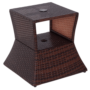 Tavolino da Giardino a 2 Livelli in Vimini con Foro per Ombrellone - Arredamento da Esterno Resistente alle Intemperie - Marrone Misto - Product Image 1