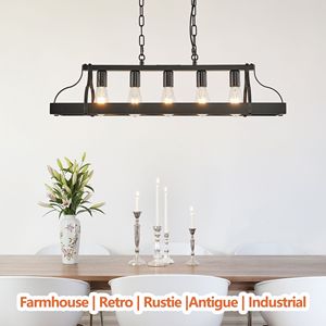 34-Inch Modern Farmhouse Linear Chandelier Black Industrial Pendant <b>Light</b> 5 E26 Bulb <b>Sockets</b> Adjustable Chain Height for - Product Image 6