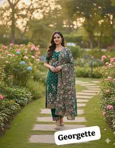 งานปักลายจอร์เจตต์หลากสี ชุดเดรสยาวแบบอานาร์กาลีผ้าจอร์เจตต์หนาหลายสีสุดหรู พร้อมลวดลายประณีต - Product Image 2