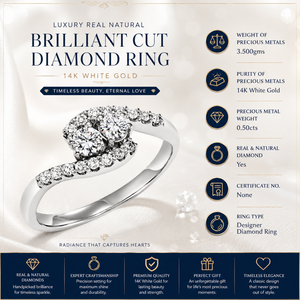 Anillo de Diamantes de Corte Brillante Natural de Lujo en Oro Blanco de 14K |   Joyería Fina Elegante para Uso Diario, Aniversario, Compromiso, Mujer - Product Image 5