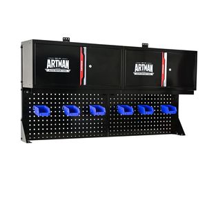 Armadietto Portautensili a Doppia Anta in Acciaio Inossidabile da Parete, con Cesto Sospeso, Ganci e Ripiani, Scaffale Portaoggetti a Muro in Acciaio Inossidabile Forato - Product Image 1