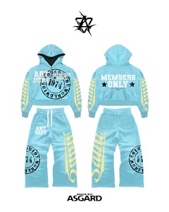 Ensemble sweat à capuche et pantalon de survêtement bleu clair pour homme ASGARD, style streetwear, imprimé, en coton FRENCH TERRY, pour l'automne - Product Image 1