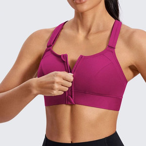 Soutien-gorge de sport pour femme, magenta, dos croisé, maintien moyen, respirant, maille sans couture, design ajouré, vêtement de fitness - Product Image 2