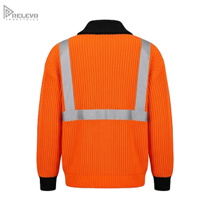 Pull de travail industriel personnalisé, orange, en tricot côtelé, avec bande réfléchissante argentée, boutonné, pour superviseur de chantier - Product Image 4
