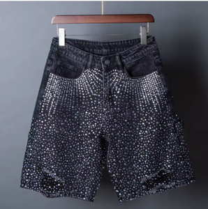 American High Street Heavy Industry Hot Diamond Denim Shorts Mens New Summer Fashion Trend Straight Fivepoint Pants - Product Image 1