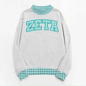 Hoodie court personnalisé confortable et épais pour femme, style décontracté, coupe ample, imprimé à carreaux gingham, patchwork, col montant universitaire, Printemps-Été - Product Image 6