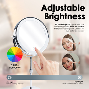 Rotatable 1X/10X Magnification Vanity Mirror 5000mAh Battery, 8-inch LED Double-Sided Makeup Mirror, 3-Color Dimmable Mirror - Product Image 2