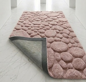 Tapis moderne à motif galets bleus, rectangulaire, en polyester tufté et moelleux, avec envers en LATEX pour salon - Product Image 6