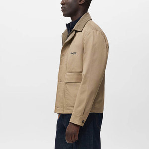 Good Selling Stand Collar Design Plain Dyed Men's <b>Canvas</b> <b>Jacket</b> Cotton/Polyester Breathable Windproof Front Logo - Product Image 3