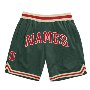 Shorts de basket-ball en mesh sublimé vert foncé et rouge pour hommes, en polyester, pour le sport, les matchs d'équipe et les compétitions. - Product Image 1