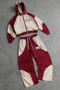 Wholesale Men'<b>s</b> Streetwear Style Sweat <b>Suits</b> Custom Panel Embroidery Set Polar-fleece Zip Up Hoodie Sweatpants Tracksuits OEM - Product Image 3
