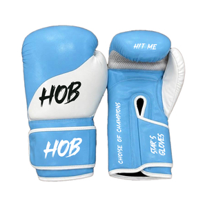 ถุงมือชกมวย HOB หนัง PU ถุงมือฝึกซ้อม ปิดด้วยเวลโคร ระบายอากาศได้ดี สำหรับทุกเพศ สีน้ำเงินขาว ถุงมือ Hit Me Star's - Product Image 1