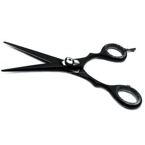 Ciseaux de coiffure professionnels pour barbier, en acier inoxydable noir, lame tranchante, manche long, pour droitiers, salon de coiffure - Product Image 3
