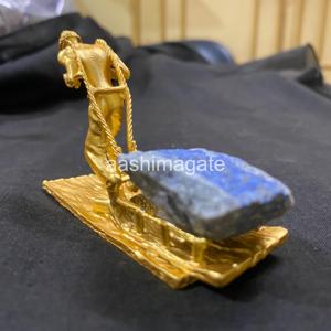 Figurine de mineur en or tirant un traîneau en pierre brute de Lapis Lazuli naturel, décoration de bureau Feng Shui pour la prospérité, vente en gros - Product Image 3