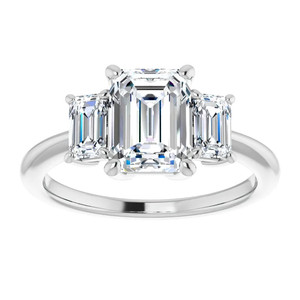 แหวนแต่งงานแบบสามเม็ดเพชรทรงเหลี่ยมมรกต ทองคำแท้ 18k/22k  ได้รับการรับรองจาก IGI ดีไซน์หรูหราและทันสมัย - Product Image 1