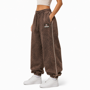 Pantalones deportivos de mujer con lavado ácido, estilo jogger, oversize, vintage, lavados, de descanso, con cintura elástica, de forro polar, informales, atléticos - Product Image 2