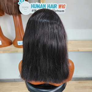 Pelucas de Cabello Humano Vietnamita Liso Rojizo de 14 Pulgadas con Frente de Encaje 13*4, Densidad 250, Frontal Transparente Pre-Arrancado - Product Image 3