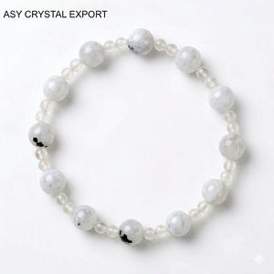 Bracelet en perles de pierre de lune arc-en-ciel naturelle polie de haute qualité, bijoux en pierre semi-précieuse blanche pour la méditation et l'anti-anxiété - Product Image 1