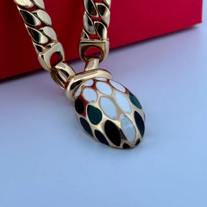 18K Gold Plated Rope <b>Chain</b> Pendant Necklace With Oval Bezel Set Stone Unisex Hiphop Style Everyday Wear - Product Image 2