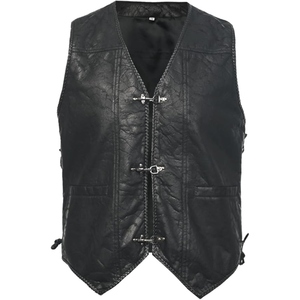 Custom <b>Men's</b> Black Genuine Cowhide <b>Leather</b> Western Biker <b>Vest</b> Vintage Motorcycle <b>Leather</b> Waistcoat with Metal Hook Closure and B - Product Image 2